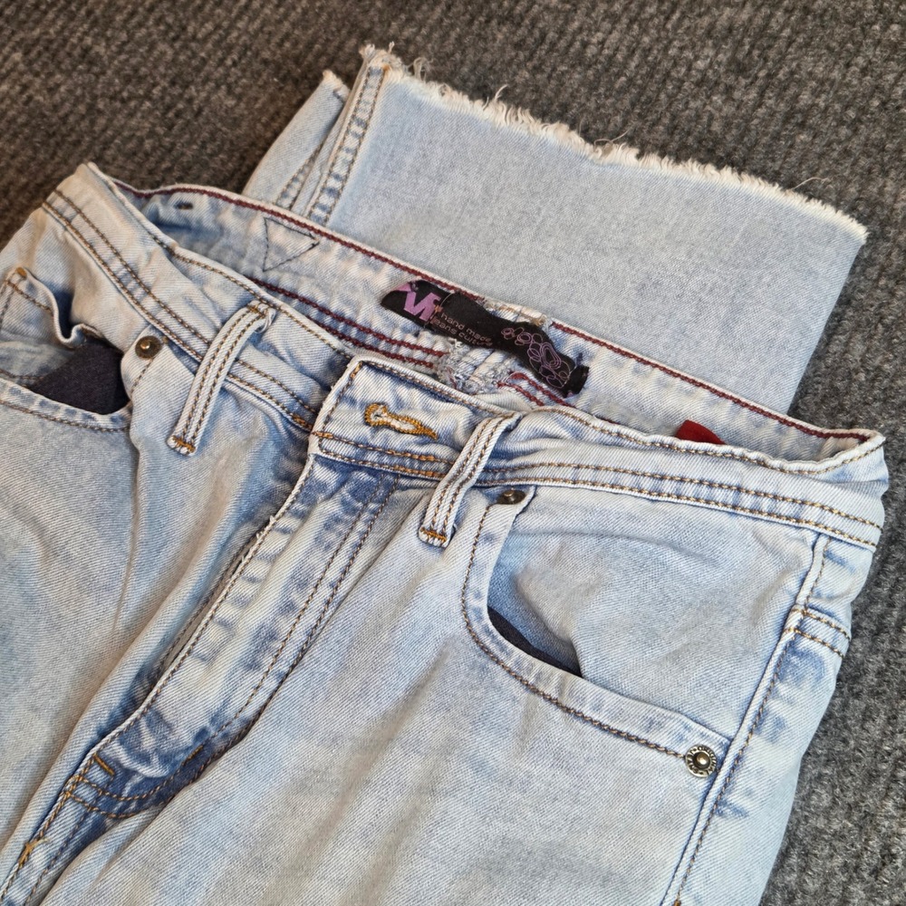 VIP Jeans Womens Size 30 Light Wash Frayed Hem Wide Leg Denim Jeans